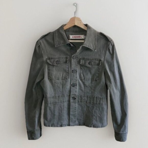 Liquid X Women's Military Army Green Cargo Pockets Jean Jacket Size Medium - Picture 1 of 12